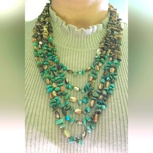 Turquoise and Abalone Shell Multi-Strand Necklace